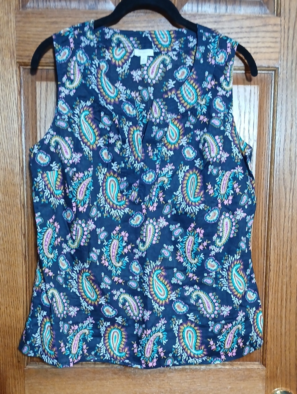 Talbots Navy Paisley Sleeveless Camisole with Teal and Pink Accents